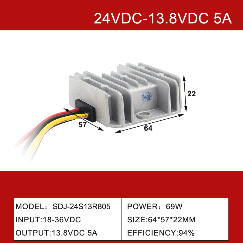 Convertisseur de puissance abaisseur cc 24V à 13.8V 5A à 100A DC