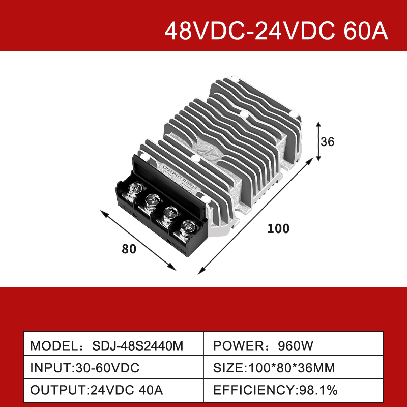 Convertisseur abaisseur DC/DC 48V à 24V, 3a à 85a, alimentation électrique étanche IP68 pour système solaire