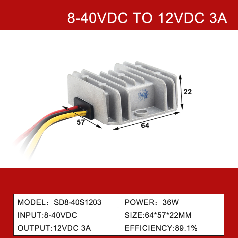 Convertisseur de voiture Boost Buck non isolé, 8-40V à 12V, 3A à 60A, sortie unique, DC-DC