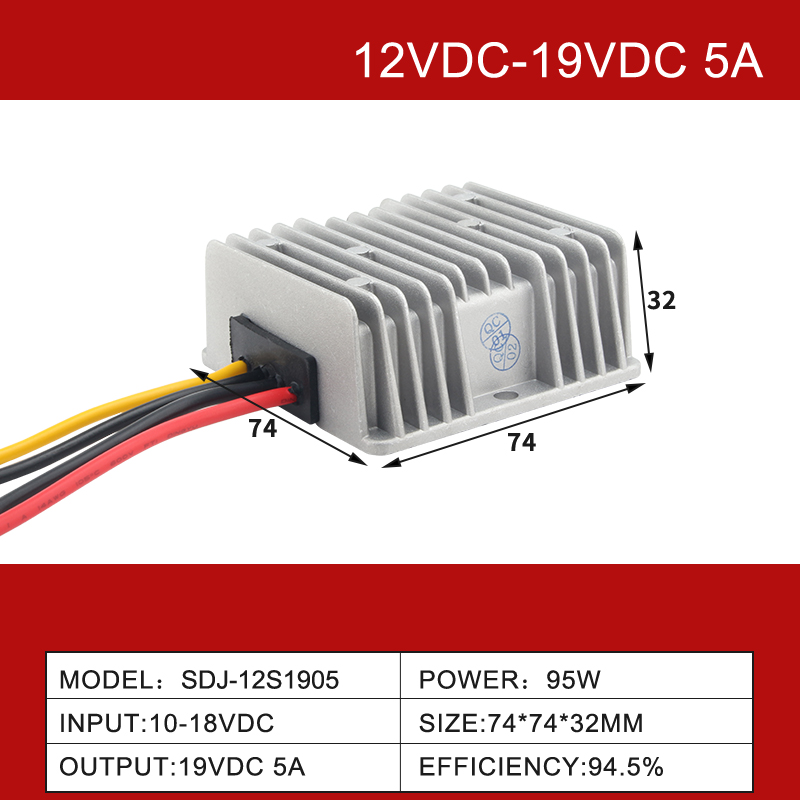Convertisseur DC-DC étanche IP68 non isolé, 12V à 19VDC 3A à 30A, haute efficacité 