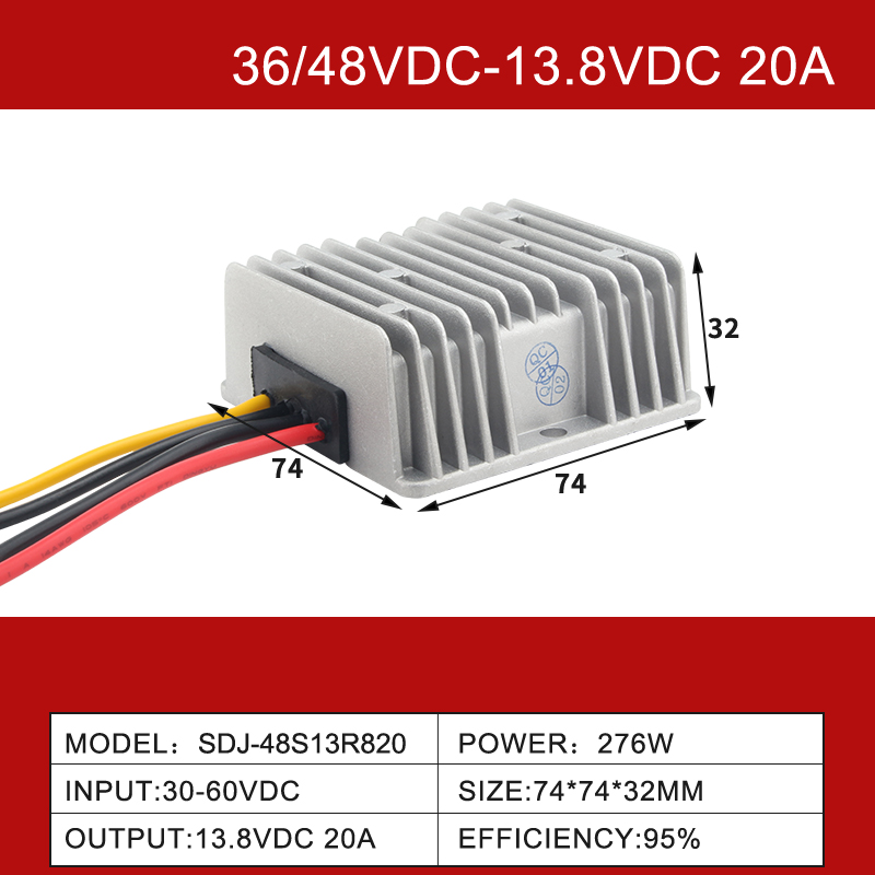 Convertisseur DC-DC non isolé IP68, 36V/48VDC à 13,8VDC, 5A à 100A, sortie unique 
