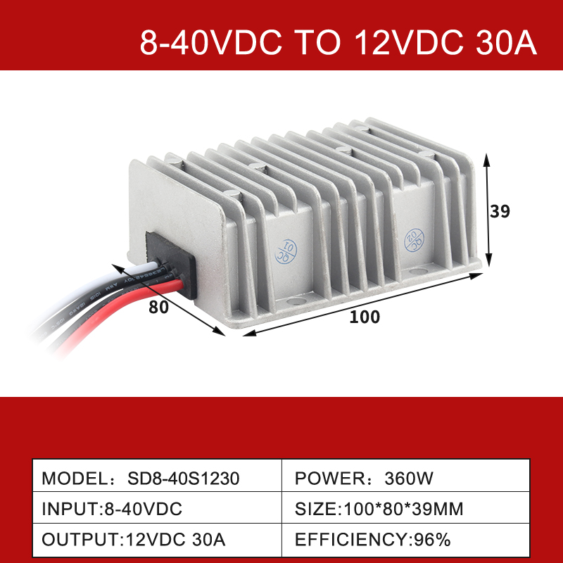 Convertisseur de voiture Boost Buck non isolé, 8-40V à 12V, 3A à 60A, sortie unique, DC-DC