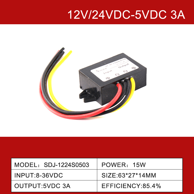 Convertisseur Buck DC-DC 12V/24VDC à 5VDC 3A à 60A, étanche IP68, non isolé 