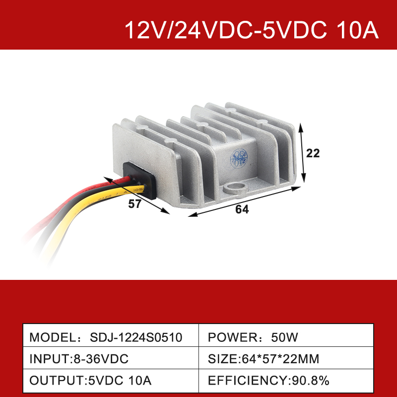Convertisseur Buck DC-DC 12V/24VDC à 5VDC 3A à 60A, étanche IP68, non isolé 