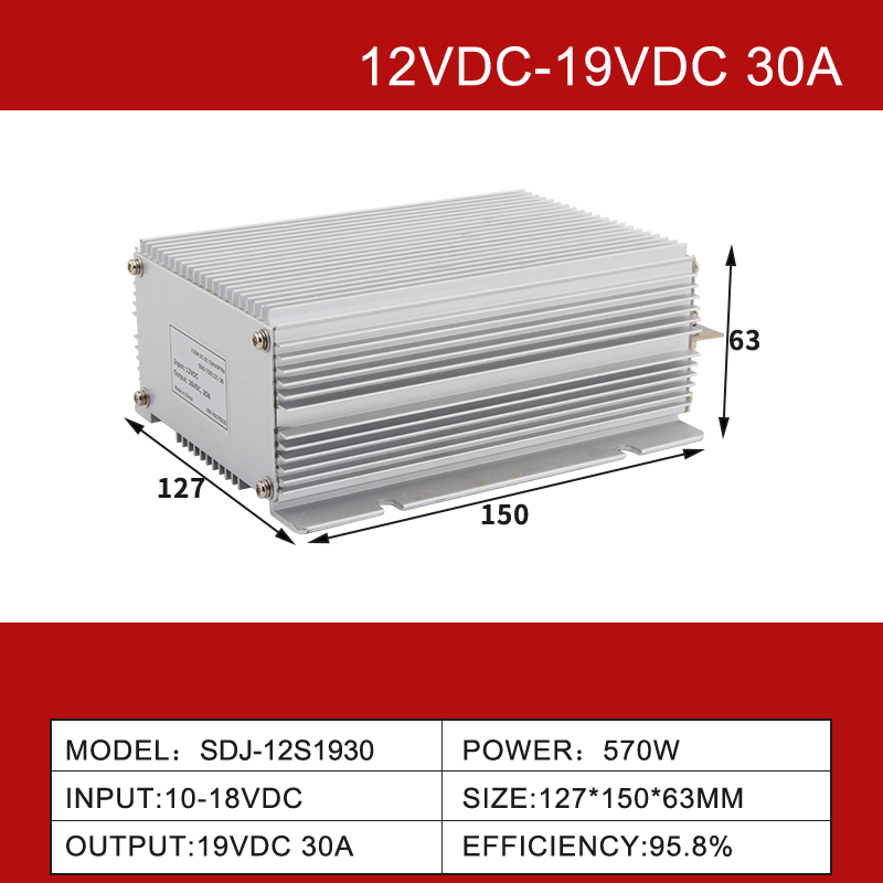 Convertisseur DC-DC étanche IP68 non isolé, 12V à 19VDC 3A à 30A, haute efficacité 