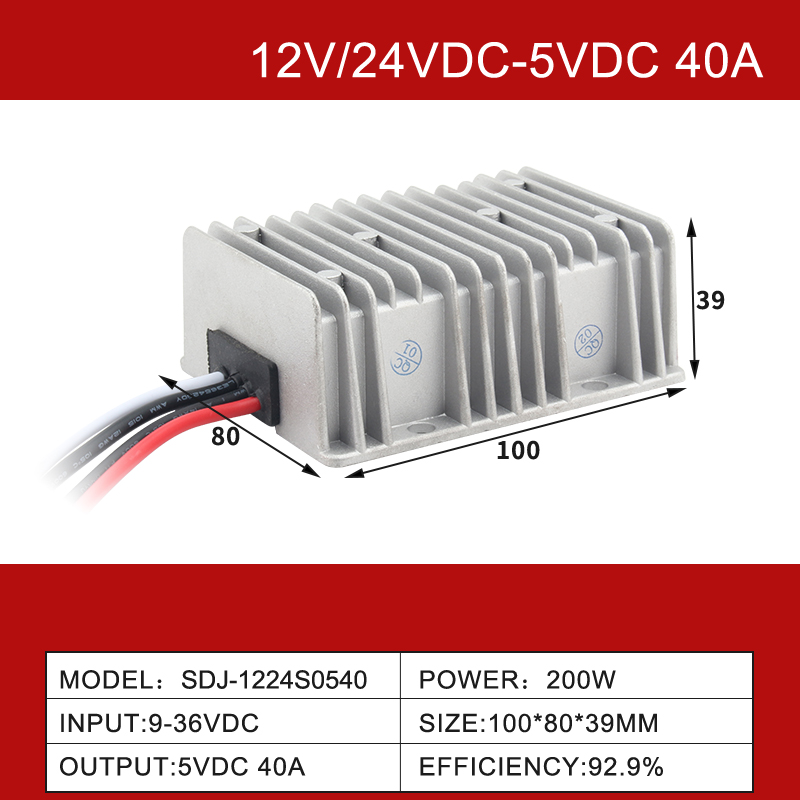 Convertisseur Buck DC-DC 12V/24VDC à 5VDC 3A à 60A, étanche IP68, non isolé 