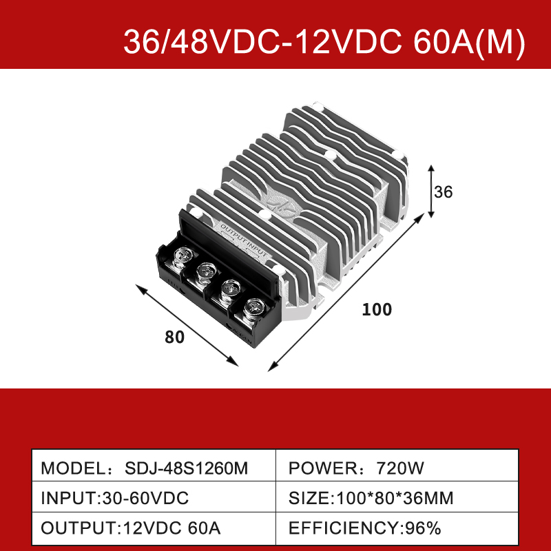 Convertisseur d'alimentation abaisseur cc 36V/48V à 12V 3A à 100A pour véhicule électrique